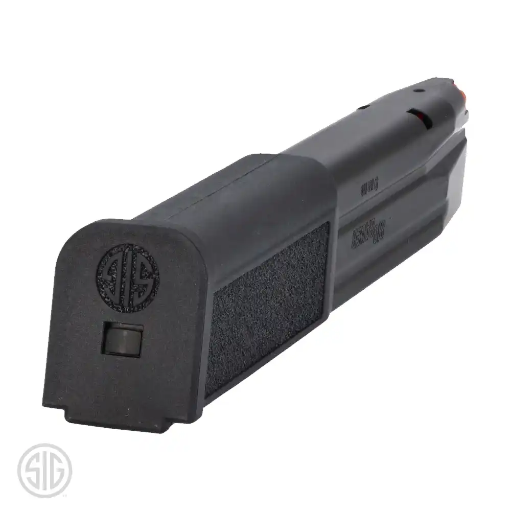 SIG Sauer P320 30 round magazine with sleeve, showing base plate